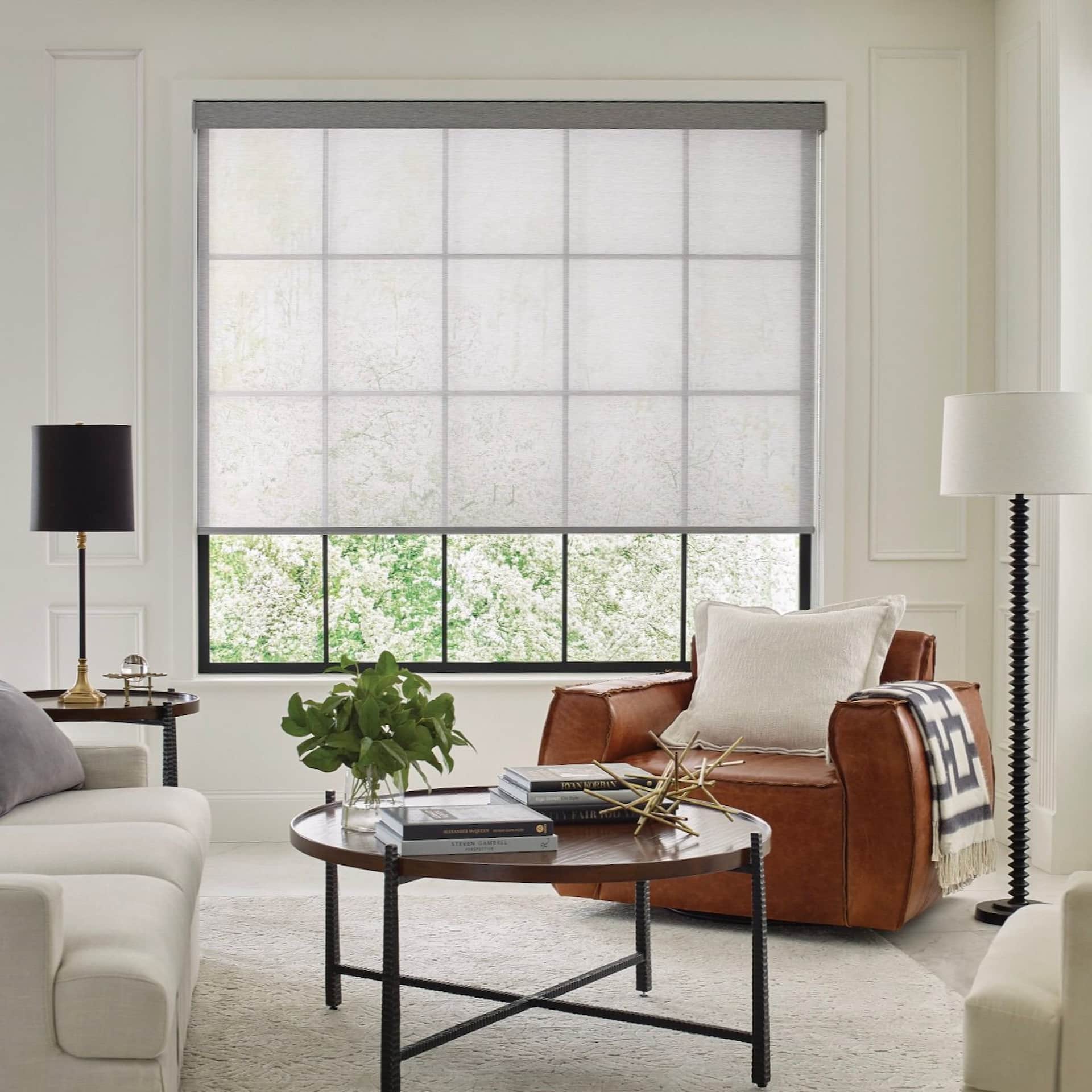 Hunter Douglas window treatments in elegant living room